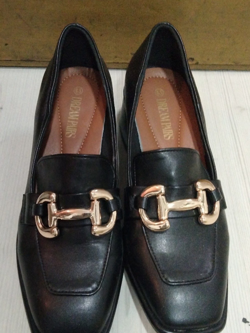 Dream Pairs Black Loafers with Gold Horsebit Accent